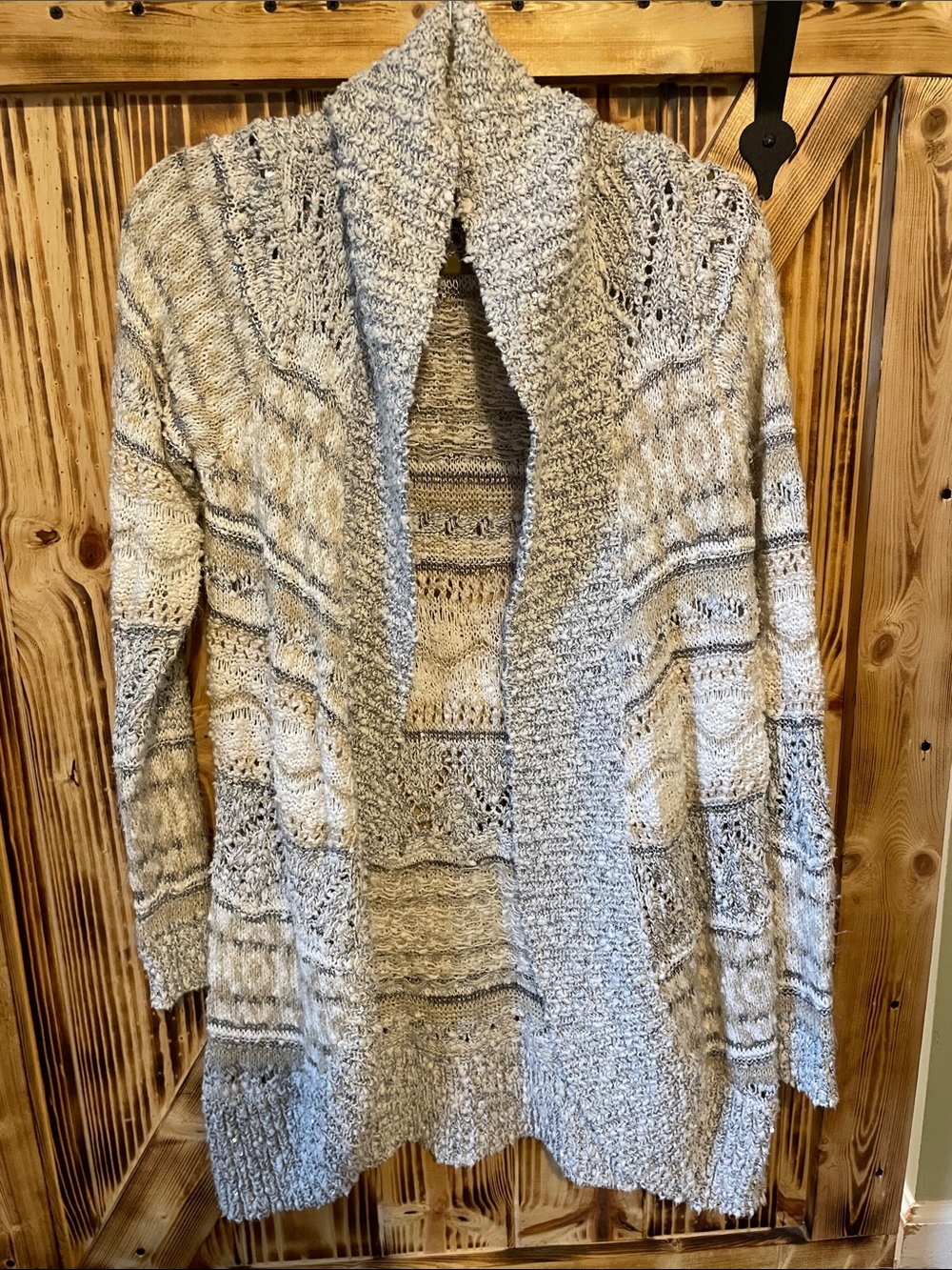 Maurices Marled Open-Front Knit Cardigan - Gray & Cream